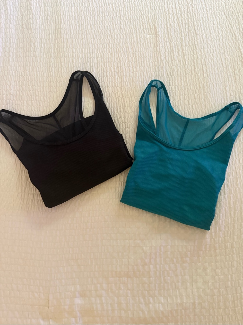 2 Nike Ribbed Tanks with Sheer Mesh - Black & Teal